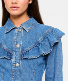 Target Denim Flounce Jacket Close Up - Trendy Leather Jackets