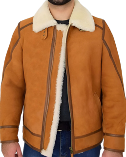 Tejan Men’s Brown B-3 Bomber Leather Jacket