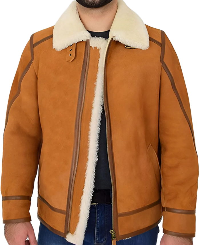 Tejan Men’s Brown B-3 Bomber Leather Jacket