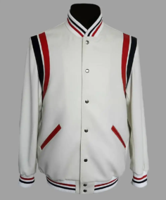 Men’s White Striped Leather Varsity Jacket