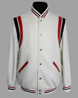 Men’s White Striped Leather Varsity Jacket