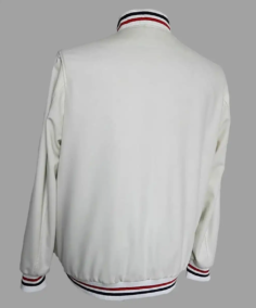 Men’s White Striped Leather Varsity Jacket