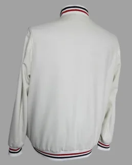 Men’s White Striped Leather Varsity Jacket
