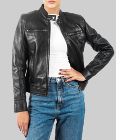 Women Black Racer Leather Jacket