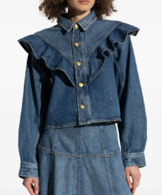 Ulla Johnson Ruffle-Detail Denim Shirt - Trendy Leather Jackets