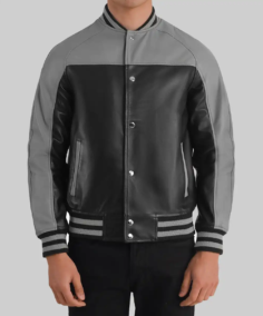Men’s Black and Grey Leather Varsity Jacket
