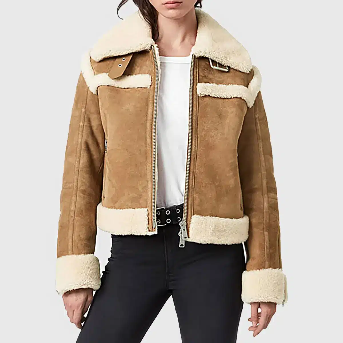 Vickie-Womens-Brown-Shearling-Suede-Aviator-Jacket-2.Webp Women’s Brown Shearling Suede Jacket - Image 1