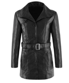Women Black Leather Trench Coat