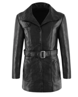 Women Black Leather Trench Coat