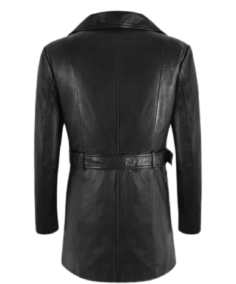 Women Black Leather Trench Coat Back