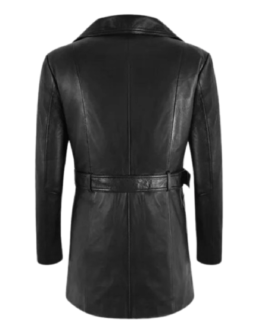 Women Black Leather Trench Coat Back