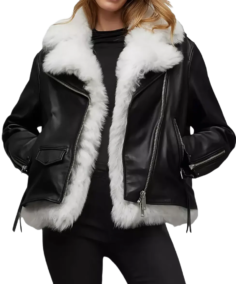 Women Black Shearling Leather Jacket