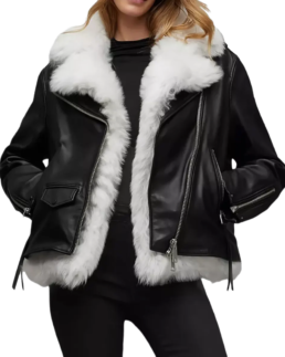 Women Black Shearling Leather Jacket