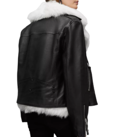 Women Black Shearling Leather Jacket Back