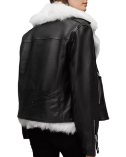 Women Black Shearling Leather Jacket Back