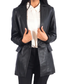 Women Leather Black Blazer