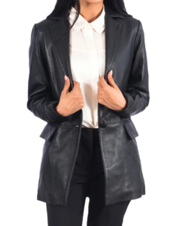 Women Leather Black Blazer