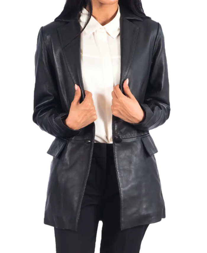 Women Leather Black Blazer