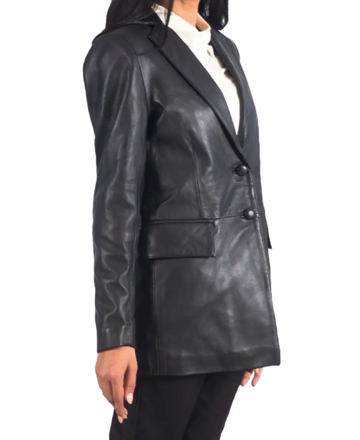 Women Leather Black Blazer Side