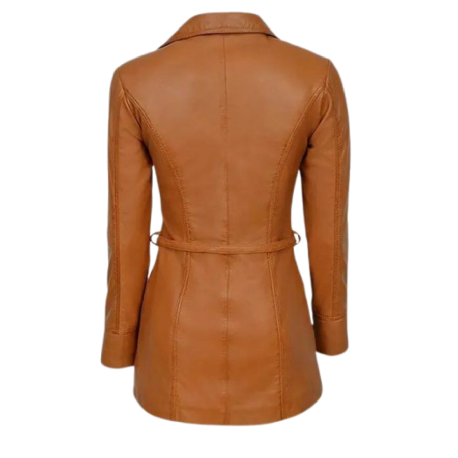 Alternative view of Women Tan Brown Leather Trench Coat