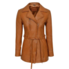 Women Tan Brown Leather Trench Coat