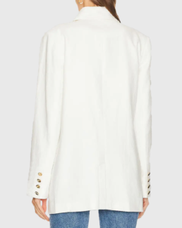 Women White Double Breasted Blazer Back