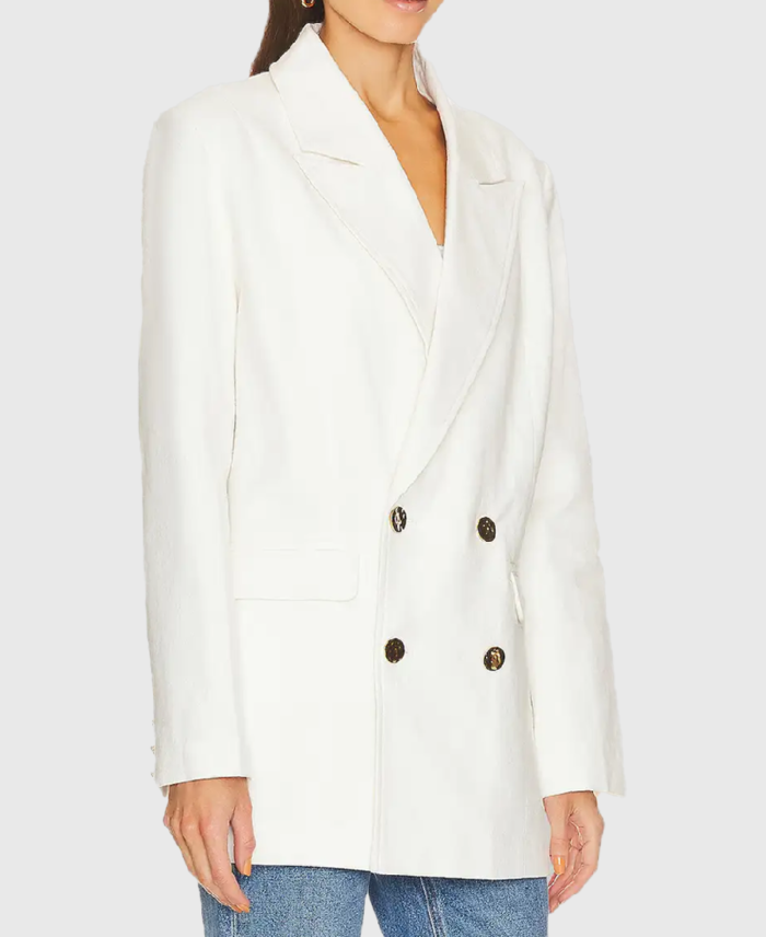 Women White Double Breasted Blazer Side