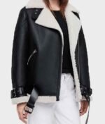 Women’s Black Biker Shearling Jacket