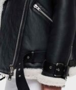Women’s Black Biker Shearling Jacket - Image 2