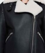 Women’s Black Biker Shearling Jacket - Image 3
