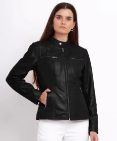 Women's Black Racer Leather Jacket