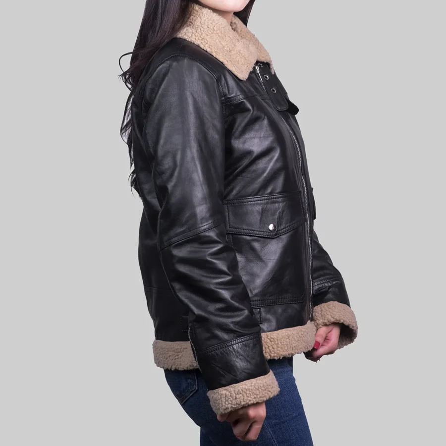Alternative view of Women’s Black Leather Faux Shearling Jacket