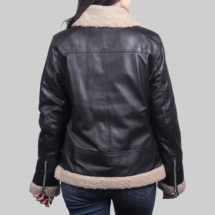 Womens Black Leather Shearling Jacket 3