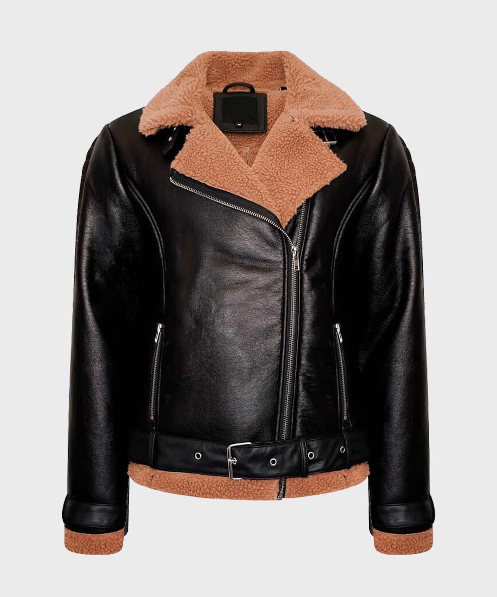 Womens-Black-Leather-Shearling-Jacket.jpg Women’s Black Leather Shearling Jacket - Image 1