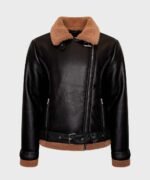 Women’s Black Leather Shearling Jacket - Image 3