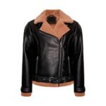 Women’s Black Leather Shearling Jacket - Image 4