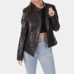 Women Dark Brown Biker Jacket - Image 3