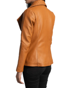 Women’s Camel Brown Leather Blazer Back