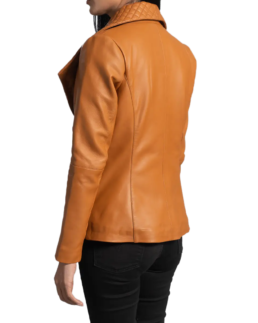 Women’s Camel Brown Leather Blazer Back