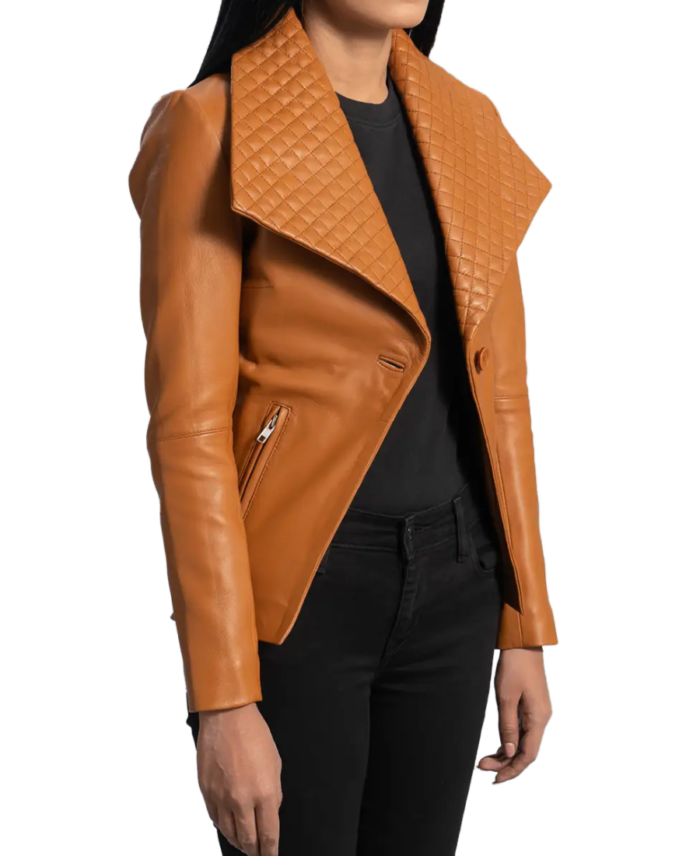 Women’s Camel Brown Leather Blazer Side