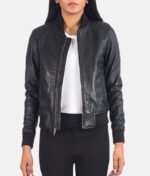 Women’s Classic Bomber Leather Jacket Front