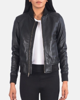 Women’s Classic Bomber Leather Jacket Front