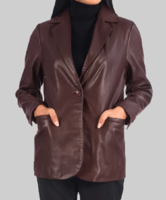 Women’s Maroon Leather Blazer
