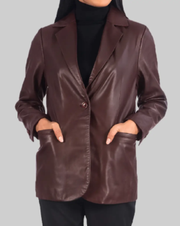Women’s Maroon Leather Blazer