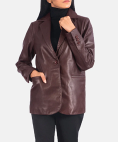 Women’s Maroon Leather Blazer Front