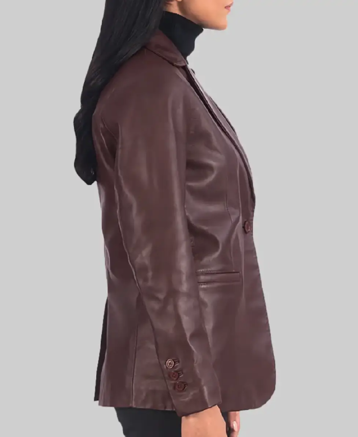 Women’s Maroon Leather Blazer Side