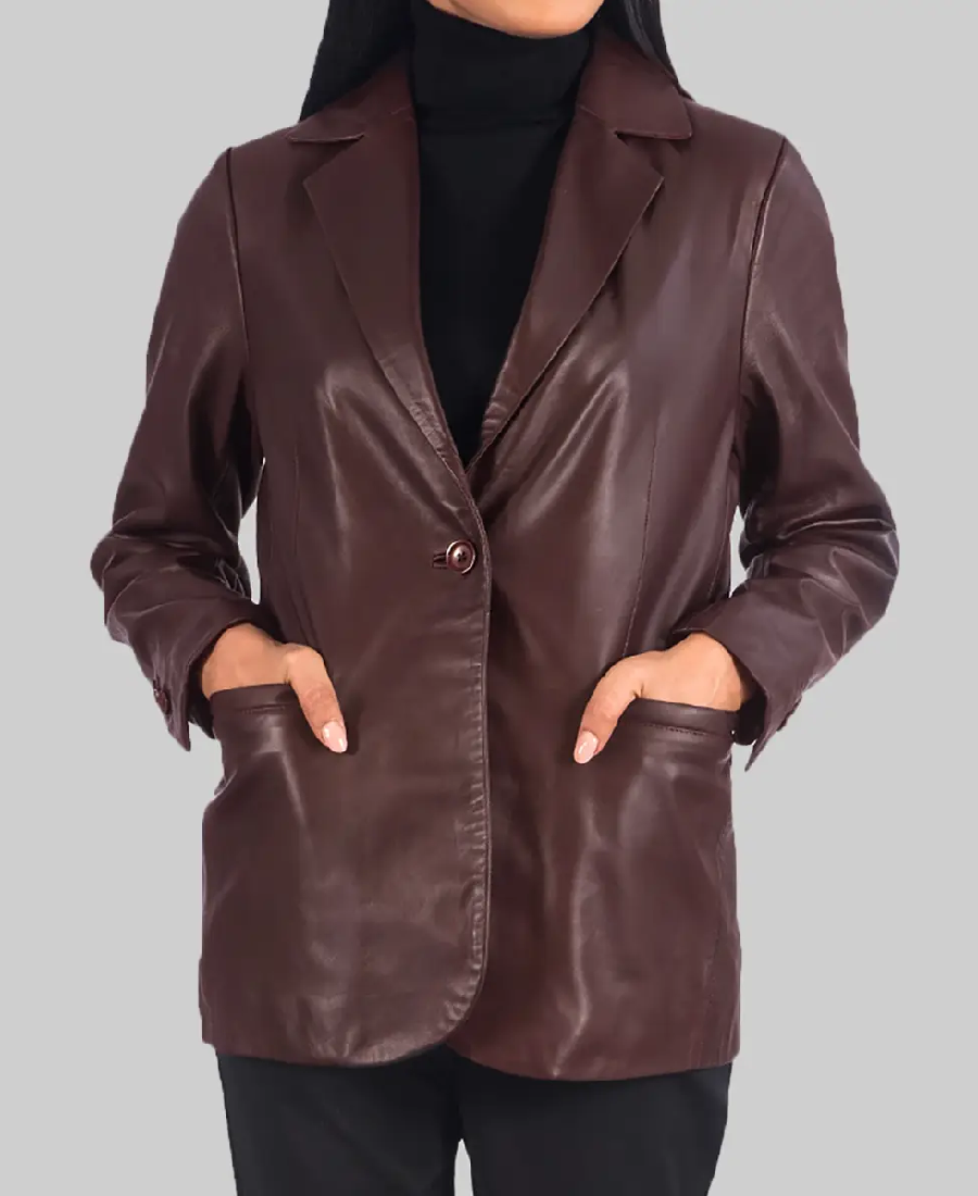 Women’s Maroon Leather Blazer Women’s Maroon Leather Blazer