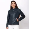 Women's Navy Racer Leather Jacket