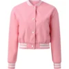 Women’s Pink Leather Varsity Jacket
