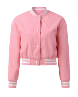 Women’s Pink Leather Varsity Jacket